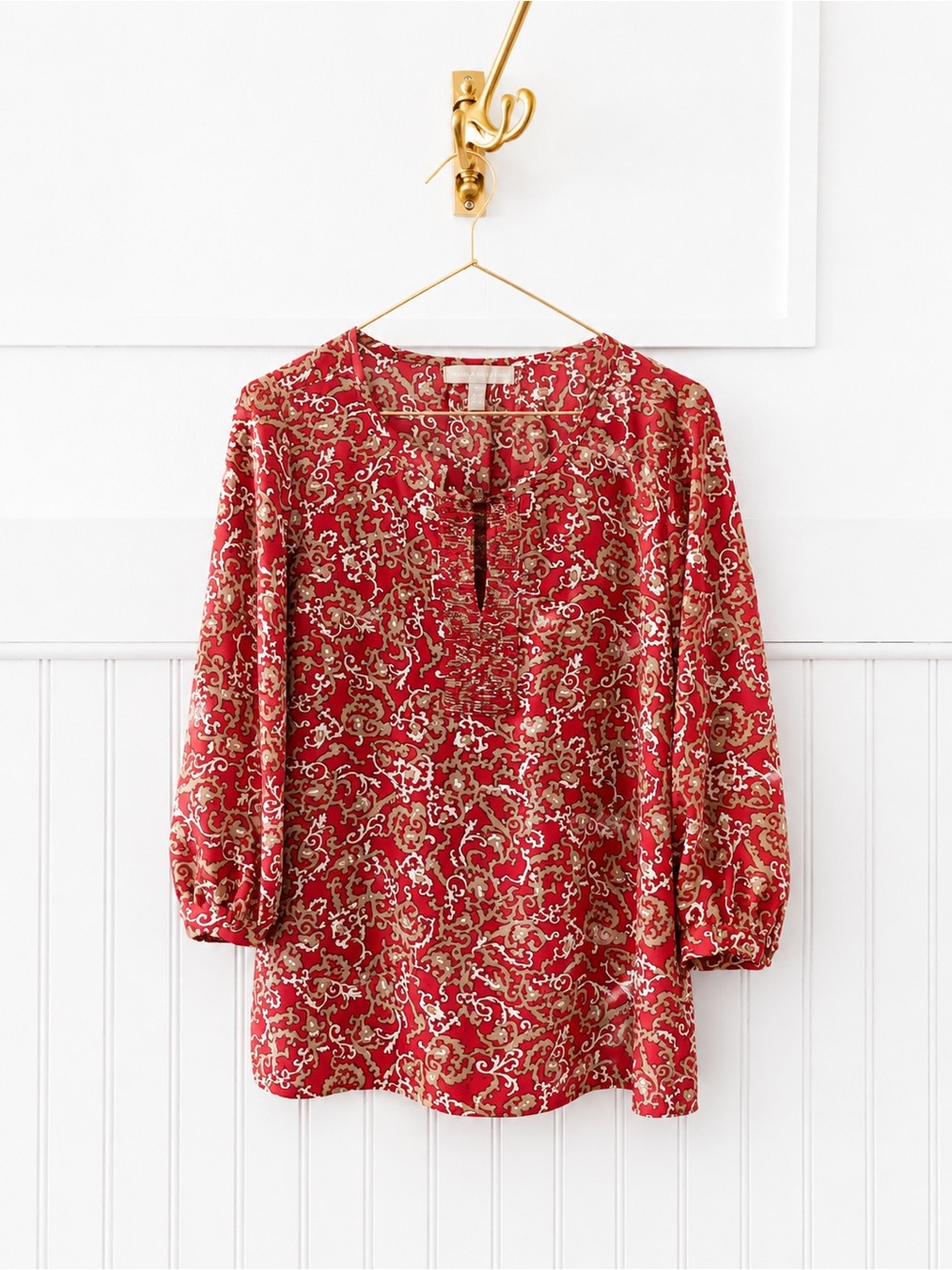Banana Republic Red Floral-Scroll Tunic Blouse
